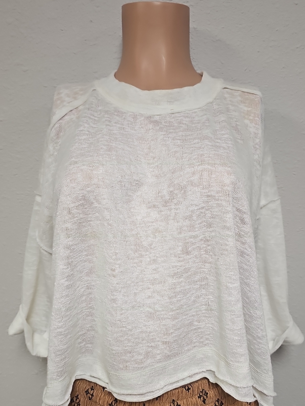 Lightweight White Sheer Knit Pullover Sweatshirt